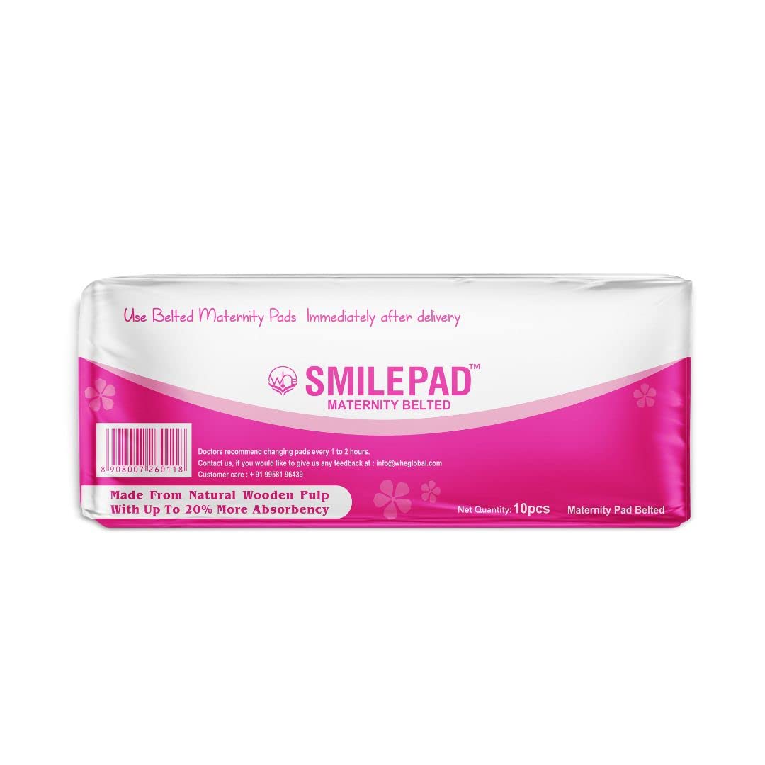 Smilepad Belted Maternity Pads After Delivery for Women | XXL Size, Quick Absorption up to 250ml, Combo Pack of 1 - (10 Pregnancy Pads) | 3 Layers Protection with Adjustable Elastic Belt for Hold Pad