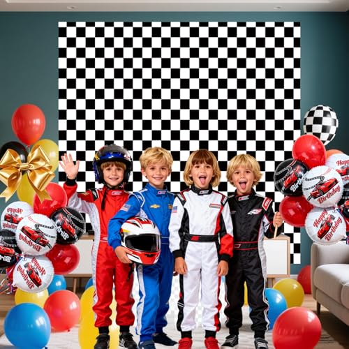 Fondo fotográfico a cuadros negro y blanco 8x8FT miniatura 4