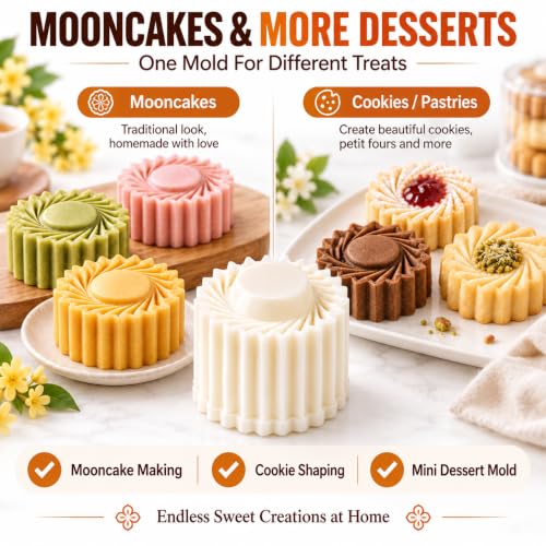 Sunflower Patterned Round Hand Press Mooncake Mold,Double Ended Pastry Mold - image 5