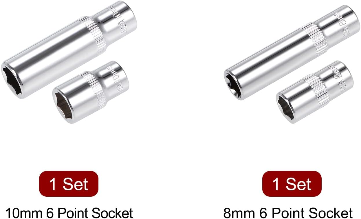 uxcell 1/4-inch Drive by 8mm & 10mm Deep and Shallow Socket Set, 6-Point CR-V Steel