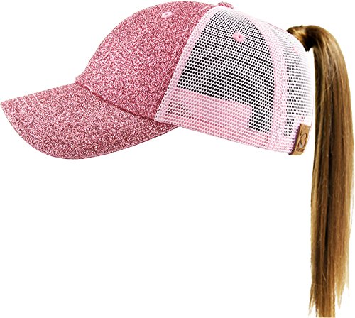 Image of Classic Plain Ponytail Messy High Bun Headwear Adjustable Cotton Trucker Mesh Glitter Hat Baseball Cap
