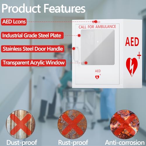Image of AED Defibrillator Cabinet Fits All Brands of AED, Clear Window Storage Cabinet with Handle & Snap Lock, for Home, Office, Hospital and Public Places, 14.2 x 7.9 x 15.8 Inch