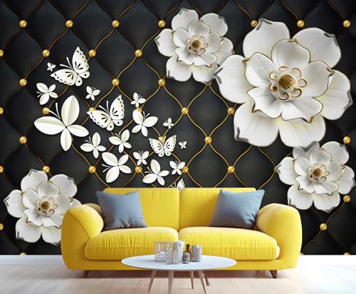 Papier peint mural floral 3D créez un salon lumineux avec papillon blanc