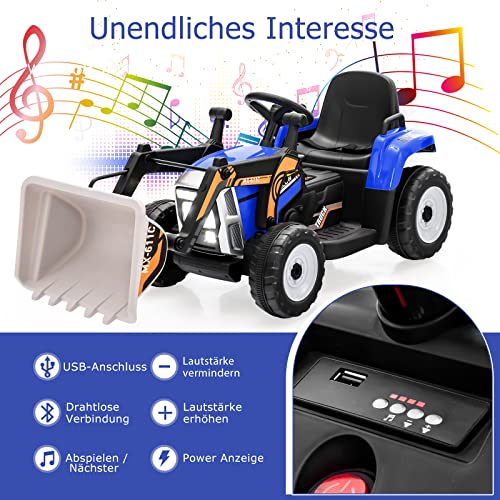 COSTWAY 12V Elektro Sitzbagger mit Verstellbarer Schaufel, Kinder Bagger mit Musik und Scheinwerfer, inkl. 2,4GHz… – Bild 5