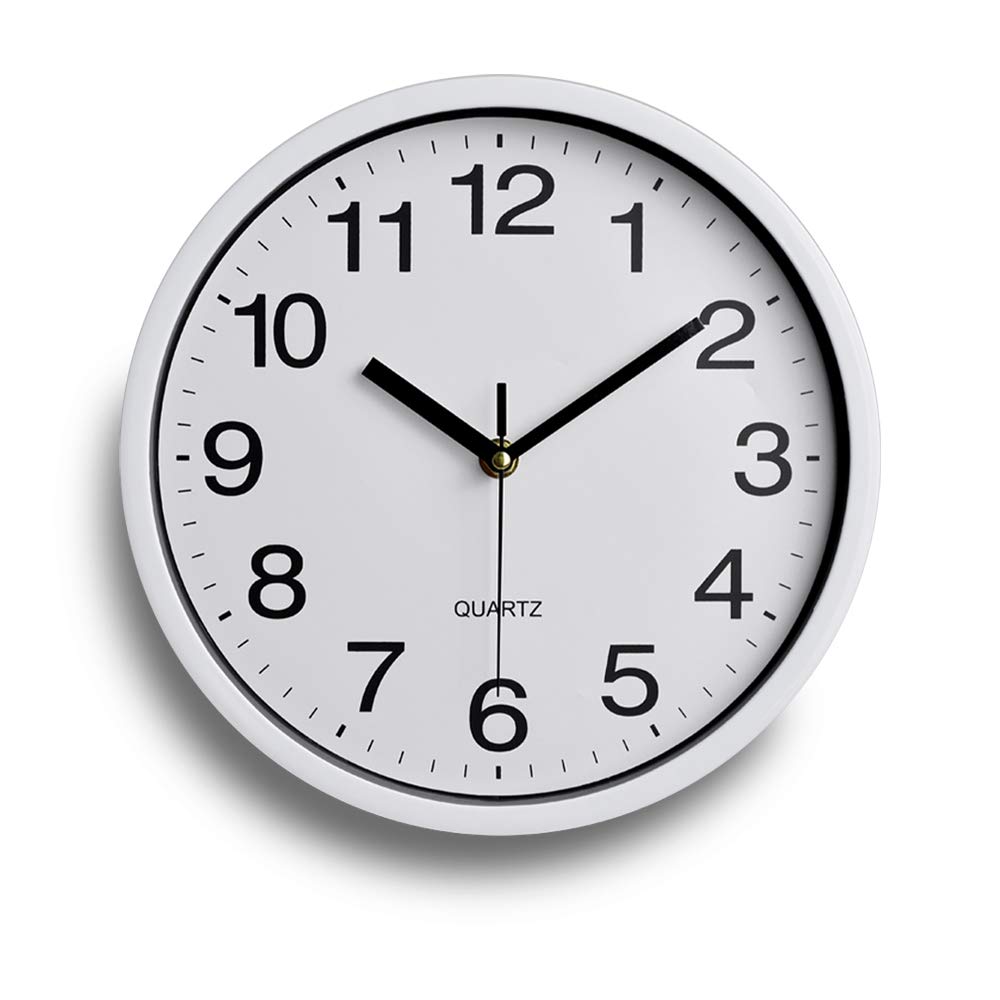 | Large White Round Wall Clock Silent Non Ticking Clocks for Living Room Decor Bedrooms Kitchen Kids Modern - 10 Inch Quartz Battery Operated Round Easy to Read (White)