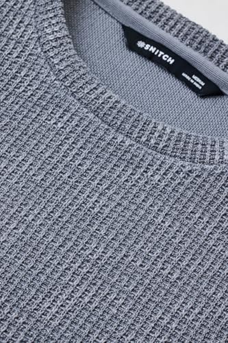 Image of SNITCH Men's T-Shirt | Textured Oversized Crew Neck Design | Premium Polyester Blend Fabric with Waffle Weave | Breathable & Lightweight Casual Wear