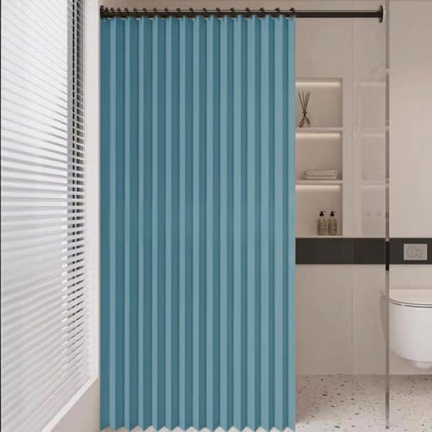 SK Studio Waterproof Shower Curtain, Folding Linen Shower Curtain for Bathroom, Quick-Drying Shower Curtains Set with Hooks for Family Hotel, Blue, 32