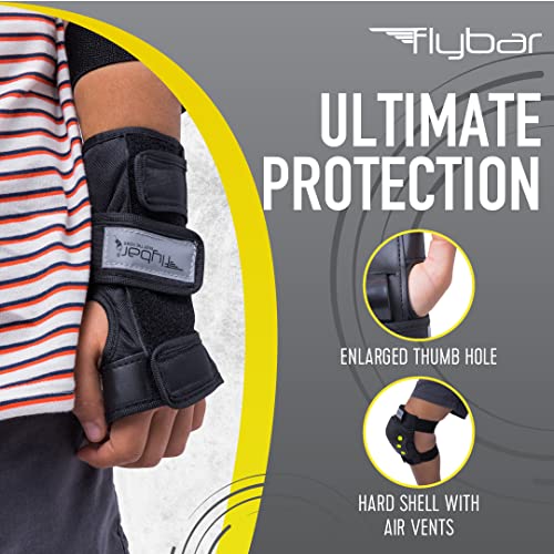 Image of Flybar Knee and Elbow Pads, Wrist Guards Protective Safety Gear Set - Multi Sport Protection For Skateboarding, BMX, Pogoing, Inline Skating, Scooter - Kids, Teen & Adult Sizes (Yellow, Small)