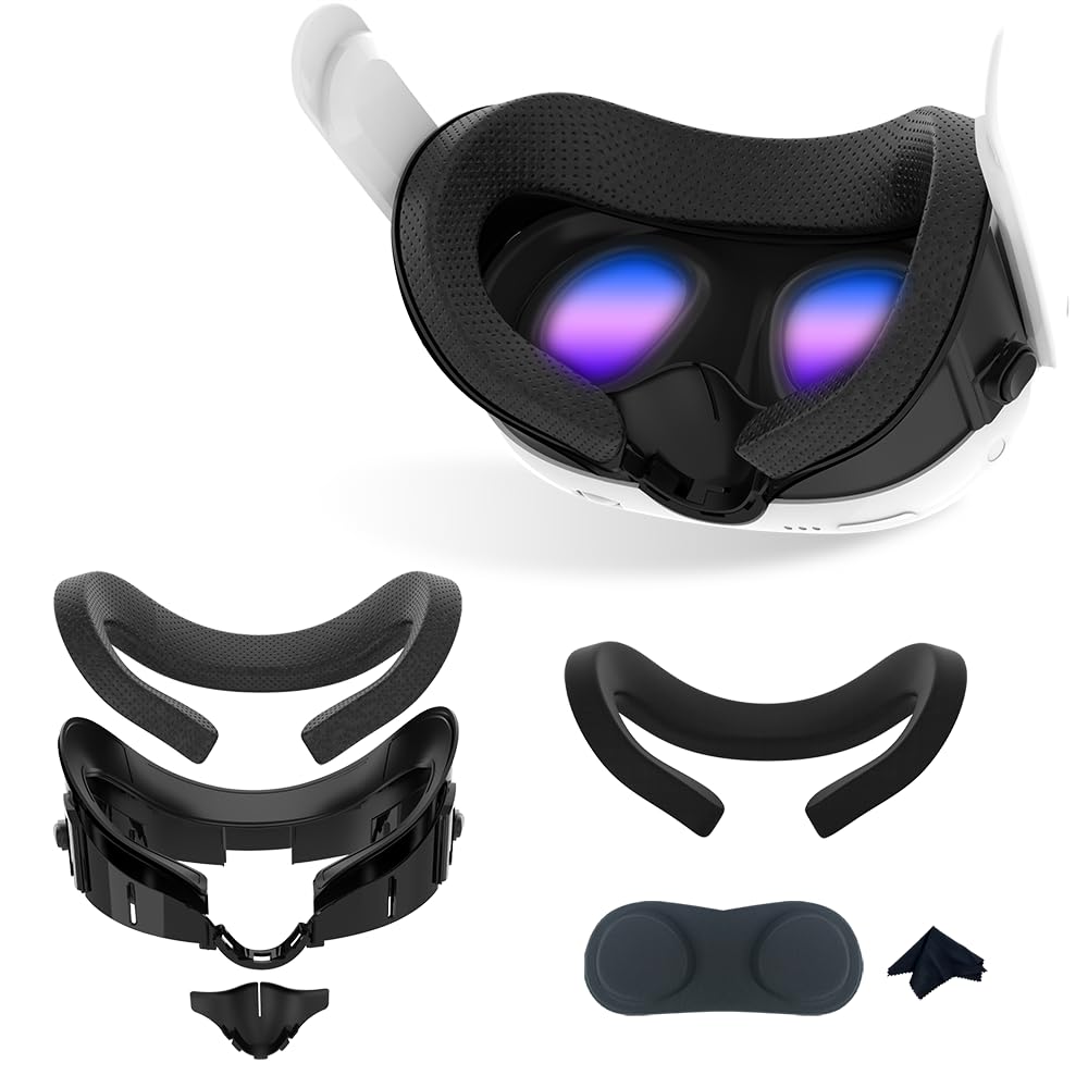 VR Facial Interface Bracket & Foam Face Pad for Meta Quest 3/2,Sweat-Proof Face Pad Cover Replacement,Anti-Leakage Nose Pad & Lens Protector for Meta Quest 3 /2Accessories
