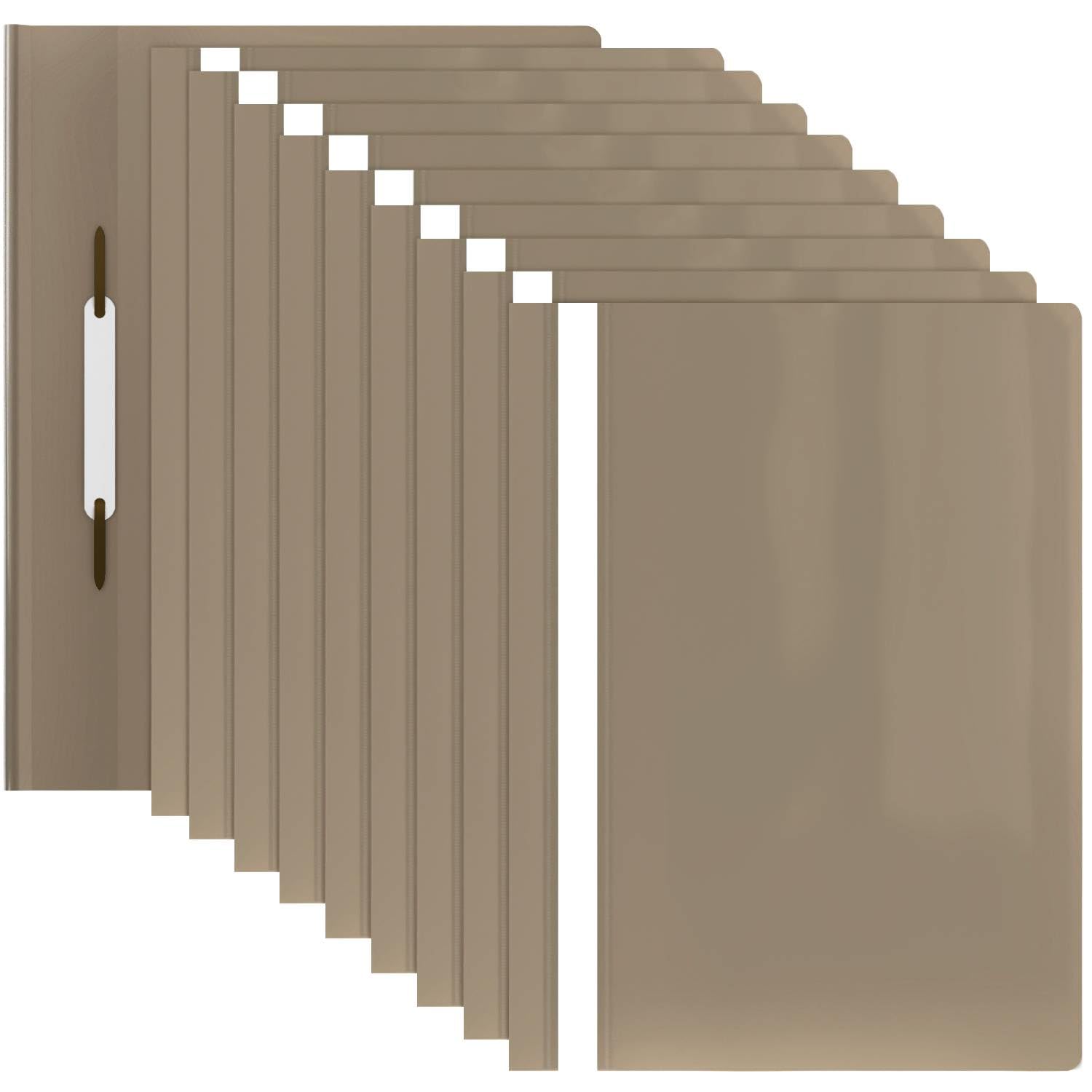 ACROPAQ - 10 x Presentation folders A4 - Transparent Cover, Plastic folders A4 for Upto 70 Pages, Pastel Khaki - A4 Plastic folders, A4 Project Folder