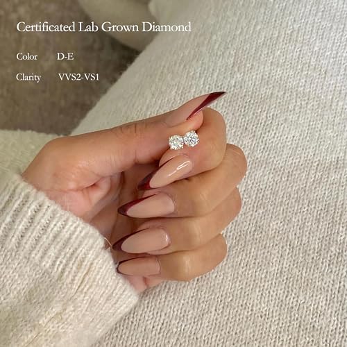Lab Grown Diamond Earrings with Certificate for Women Men, Round Cut D-E Color VVS-VS Clarity, 925 Sterling Silver Stud Earrings Stud Earrings for Wedding Bridal2