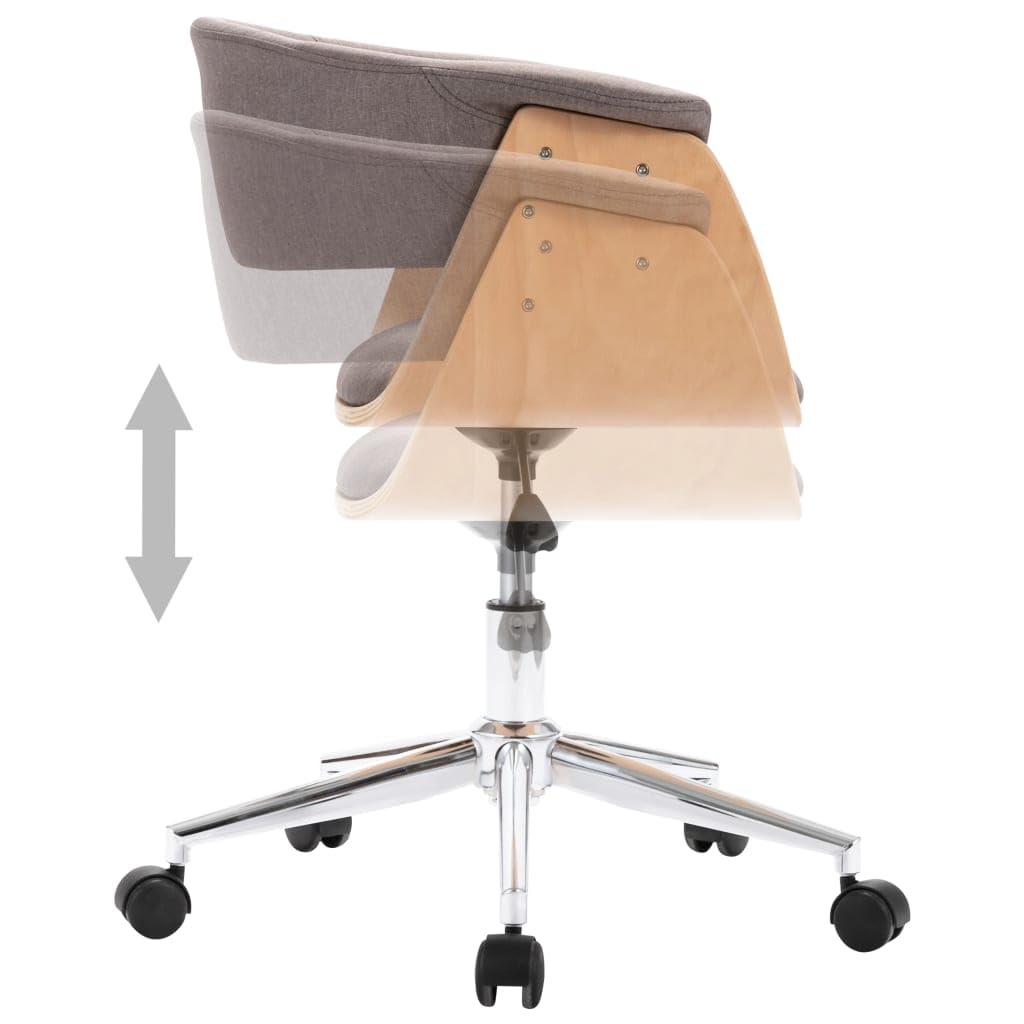 vidaXL Silla de Oficina Giratoria Ruedas Despacho de Altura Ajustable Regulable de Escritorio de Ordenador Tela Gris Taupe Madera Curvada