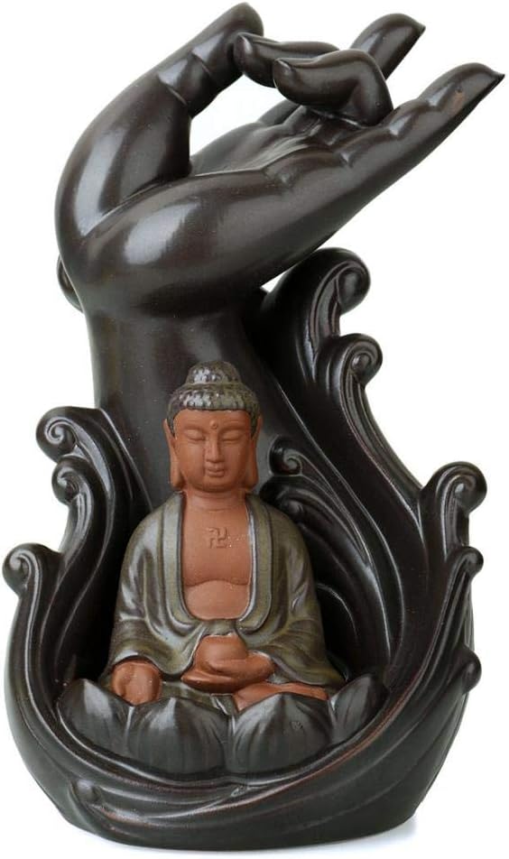 Noble Buddha Backflow Incense Burner, Handmade Large Cone Sticks Incense Holder Home Decor Ceramic Backflow Incense Holder with 10 pcs Incense Cones in Exquisite Present Box (A)
