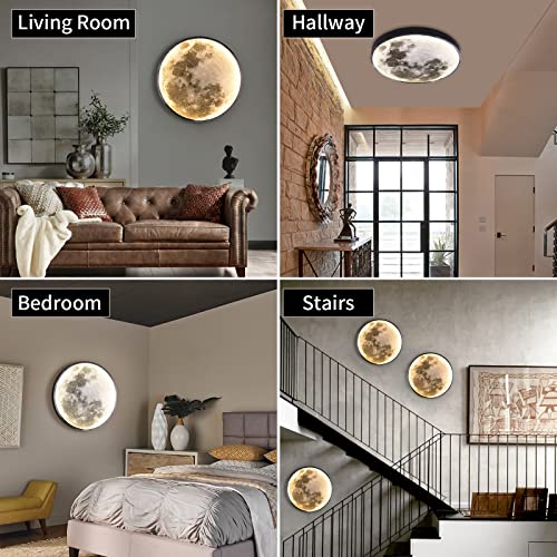 Image of QIYIMEILUX Dimmable Moon Wall Sconce Plug in Modern LED Wall Light with Remote Control 19.7 inch 24W Black Wall Lamp Indoor Wall Mounted Lighting Ceiling Light for Living Room Bedroom(Moon)