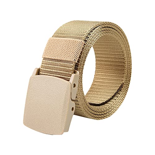 Webbing Canvas Outdoor Belt with Plastic Buckle for Men Nylon Men Belt (Khaki-A, One Size)