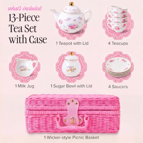 Image of Giggle & Honey Floral Porcelain Tea Set for Girls