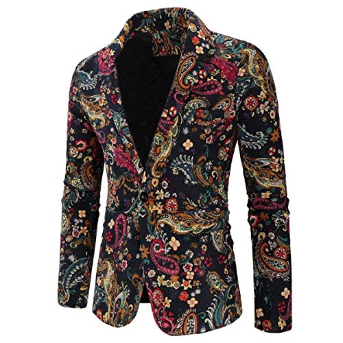 Cloudstyle Mens 2 Piece Print Suit Floral Party Dress Jacket Slim 2 Button Blazer Pants2