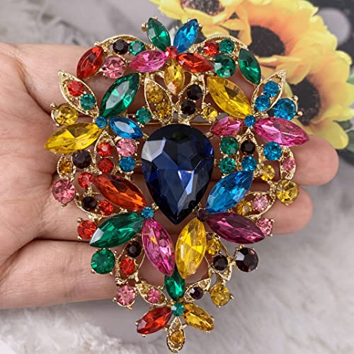 Image of SELOVO Leaf Bouquet Scarf Big Brooch Pin Broach Crystal Jewelry