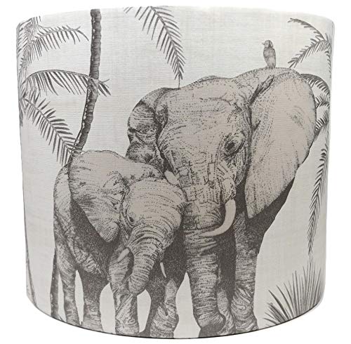 Jungle Animals Lampshade or Ceiling Light Shade Elephant Grove Charcoal Cream Ivory Safari Kids Bedroom Nursery Accessories Gifts (10" Table Lamp)