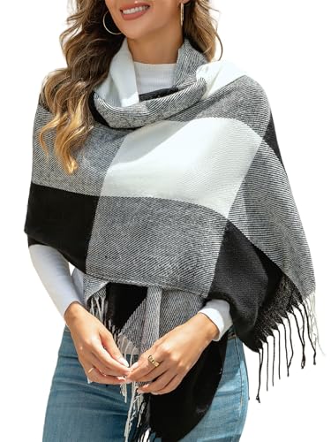 EDOTON Damen Schal Kariert Warm Kuschelig Halstuch mit Fransen Weich Winterschal Modisch Schals (Schwarz-weißes kariert) EDOTON Damen Schal Kariert Warm Kuschelig Halstuch mit Fransen Weich Winterschal Modisch Schals (Schwarz-weißes kariert)