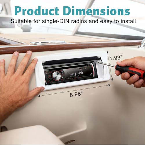 Image of Herdio Water-Resistant Marine Stereo Cover - Heavy-Duty Smoke-Colored Boat Radio Protector with Flip-Up Door, Spring-Activated Release, and Included Mounting Gasket（White）