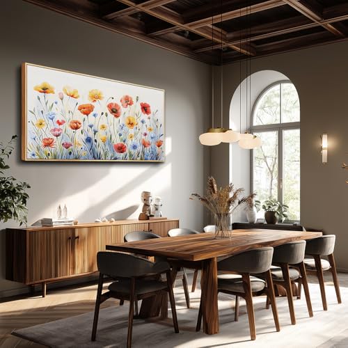 PHAOHUAXM Large Framed Canvas Wall Art For Living Room Wall Decoration For Bedroom Abstract Ink-Wash Flower Painting Wood Frame Dining Room Decor Artwork Prints Home Decor Ready To Hang 20"X40"