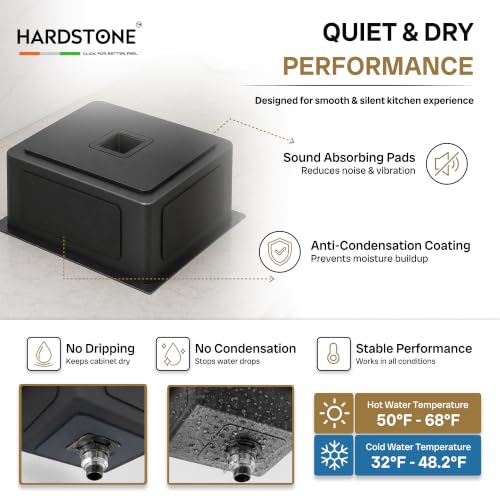 Image of HARDSTONE Premium Kitchen Sink | Single Bowl 16x18x9 Inch | Handmade Heavy Duty Stainless Steel Wash Basin with Matte Gold Finish | Includes Waste Hose Pipe, Coupling & Compact Drying Rack | Gold