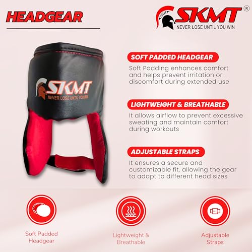 Image of SKMT Never Lose Until You Win Escobar Kids PVC Boxing Kit Filled Punching Bag, Gloves and Headgear (Red and Black, Age 2-8 Years)