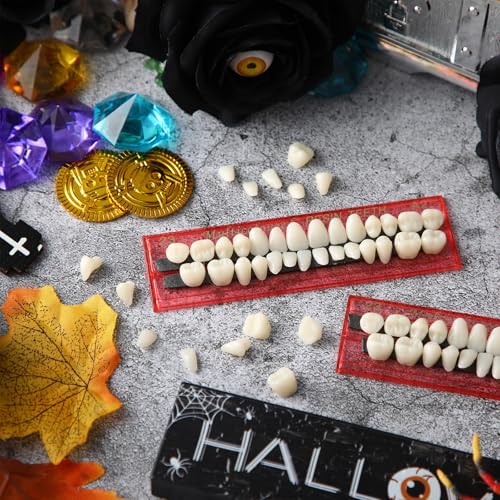 Image of Nuanchu 560 Pcs False Teeth Acrylic Resin, 20 Set A2 Shade Denture Teeth Replacement Kit Solid Synthetic Polymer Fake Tooth for Halloween Horror Props DIY Costume Dental Teaching Model