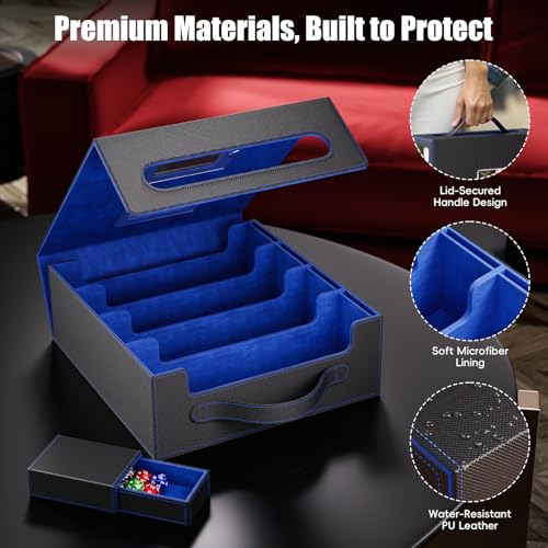 Image of Trading Card Storage Box - 3500+ Magnetic MTG Deck Box with Handle,Commander & Toploader Display, Dice Box,4 Dividers & 30 Color Labels - Fits for TCG,MTG,Yu-Gi-Oh and Sport cards(Black /Blue)