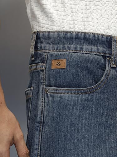 Image of WROGN Men's 100% Cotton Jeans | Solid | Baggy Fit