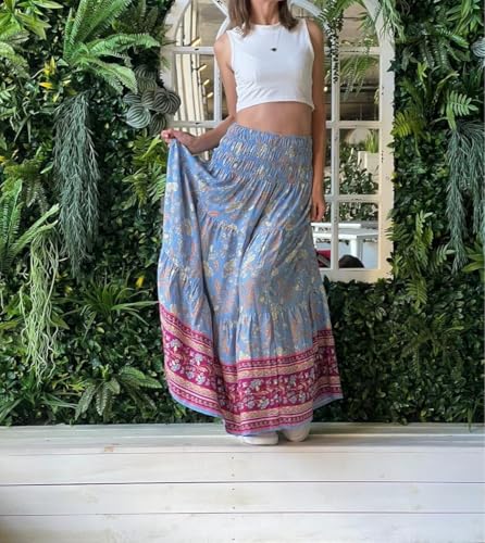 Women's 2025 Bohemian Long Skirts Flowy High Waist A Line Maxi Skirts for Women Summer Pleated Mini Skirts4