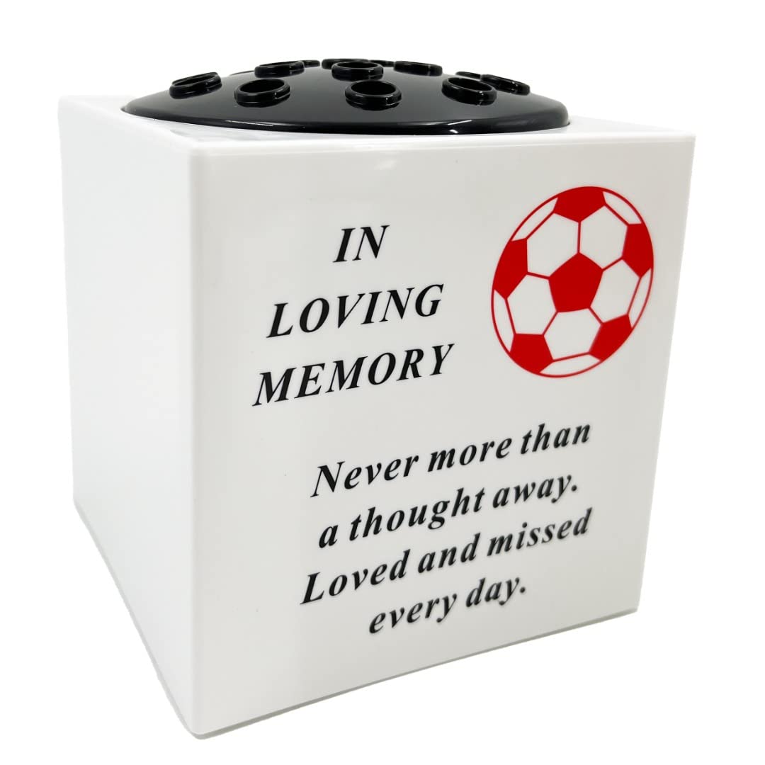 Angraves Red Football In Loving Memory Memorial Graveside White Plastic Flower Vase Container