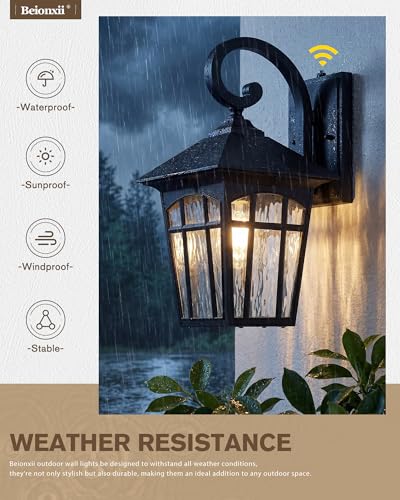 Image of Beionxii 15Inch Outdoor Wall Light Fixtures, Large Outdoor Wall Lantern | Dusk to Dawn Cast Aluminum Outdoor Porch Lights,Black Exterior Wall Lighting for Patio,Front Door,Coastal,120V,BX-OD04-WL-15S