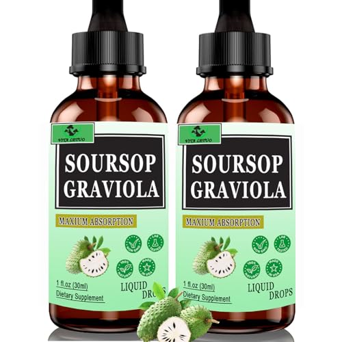 (2 Pack) Organic Soursop Liquid Drops, 2000mg Soursop Graviola Leaf Extract for Immune,Digestive Support & Antioxidant,Vegan Soursop Bitters Liquid for Women Men