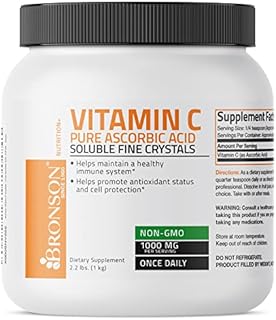 Vitamin C Powder Pure Ascorbic Acid Soluble Fine Non GMO Crystals – Promotes Healthy Immune System and Cell Protection – Powerful Antioxidant - 1 Kilogram (2.2 Lbs)