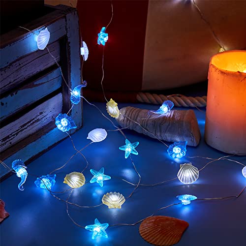 Ocean Themed Marine Life Lights,Beach Sea String Lights, Beach Aquarium Décor Sea Turtle Seahorse Starfish Giant Clam String Lights, Battery Or Usb Powered,10Ft 30 Leds Themed Marine Life Lights (B) #TOP3