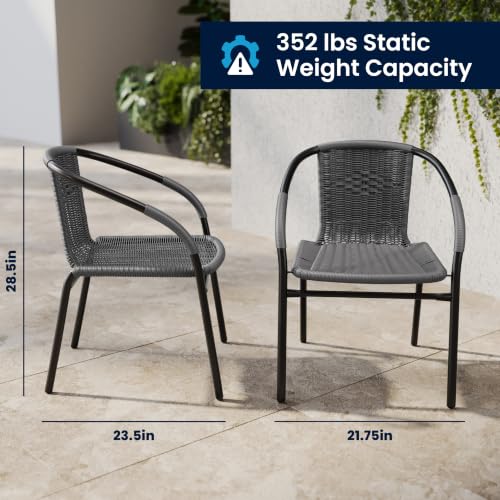 Image of Flash Furniture Lila 2 Pack Gray Rattan Indoor-Outdoor Restaurant Stack Chair