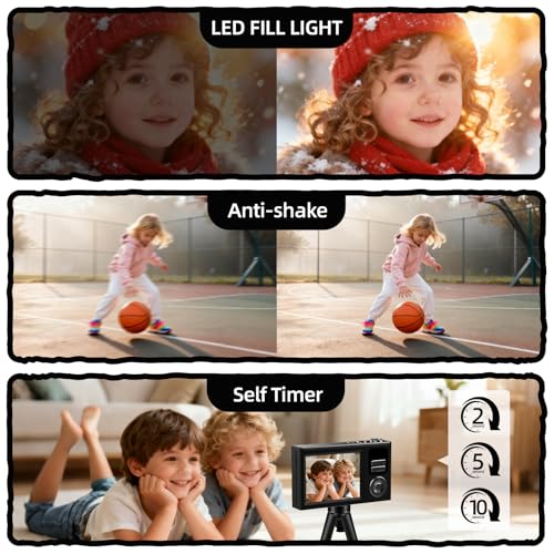 Image of Digital Camera for Kids & Beginners, 4K Digital Camera with 64GB SD Card 16X Zoom Anti-Shake, Compact Point and Shoot Camera with 2.8 inch Screen, Portable Small Camera for Students, Travel & Gifts Black