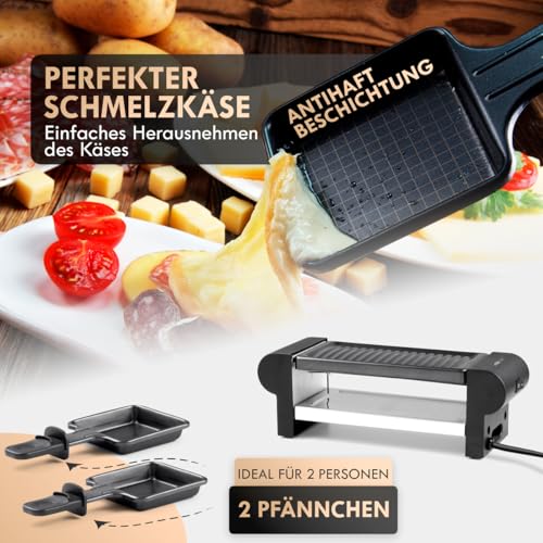 Clatronic® Raclette 2 Personen | Mini Raclette mit ca. 20,5 x 10,5 cm Grillfläche | für Grillen & Überbacken | antihaftbeschichtete Grillplatte & Pfännchen | 350W | RG 3592 – Bild 4