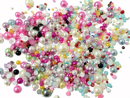 PEPPERLONELY Brand 50 Grams (Apprx 1200PC+) Mixed Color & Size Acrylic Cabochons Flat Back Pearls