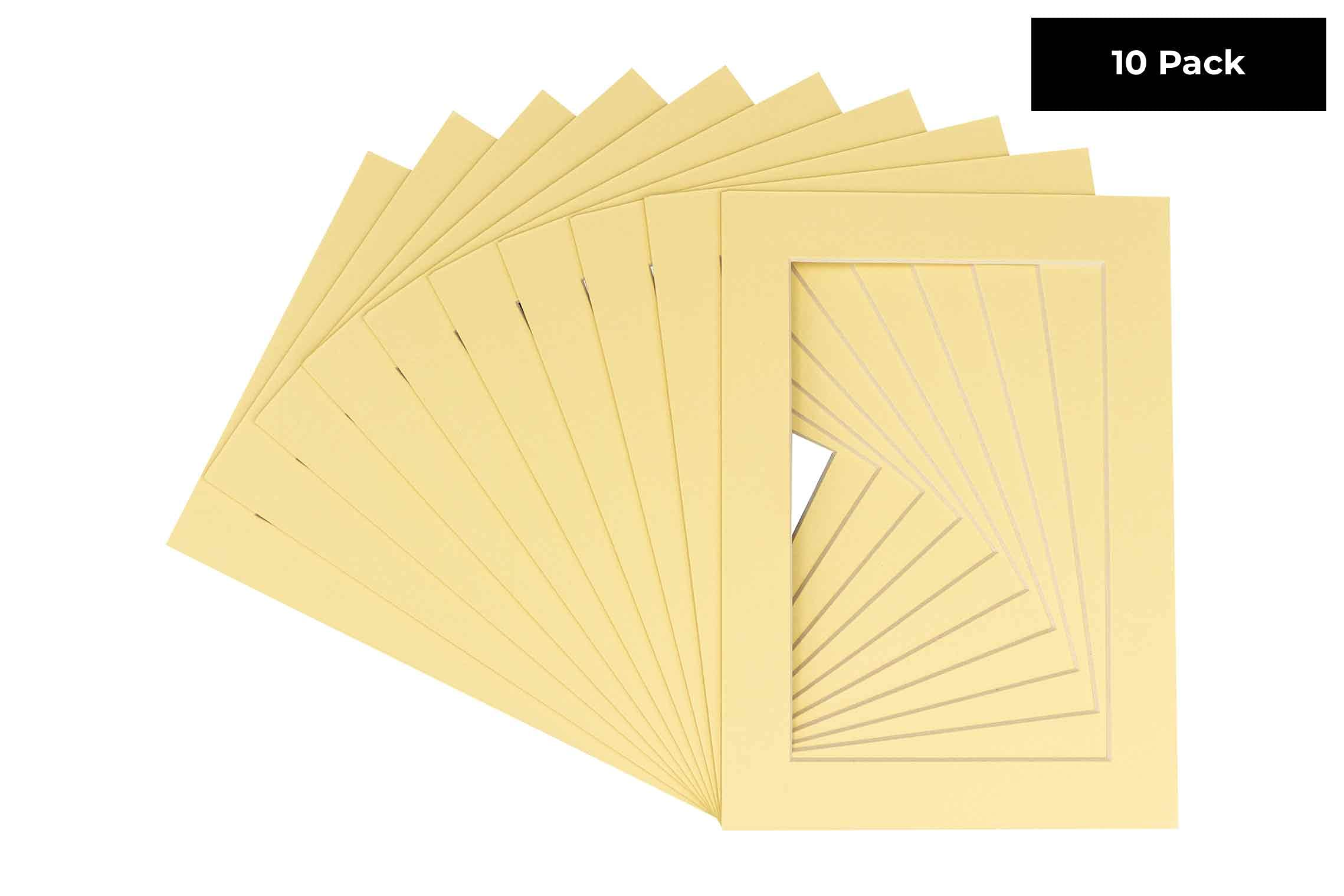 Pack of Ten Acid Free 16x20 Mats Bevel Cut for 13x16 Photos - Soft Yellow Precut Matboards With Backing Boards and Self Seal Photo Mat Bags For Pictures, Photos, Framing - 4-ply Thickness