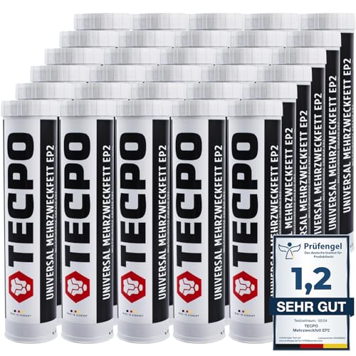 TECPO Grasa universal multiusos EP2 400g cartucho lubricante, grasa de litio, grasa universal, lubricación de vehículos, resistente al agua, KP2K-30 grasa de litio (30x 400g)