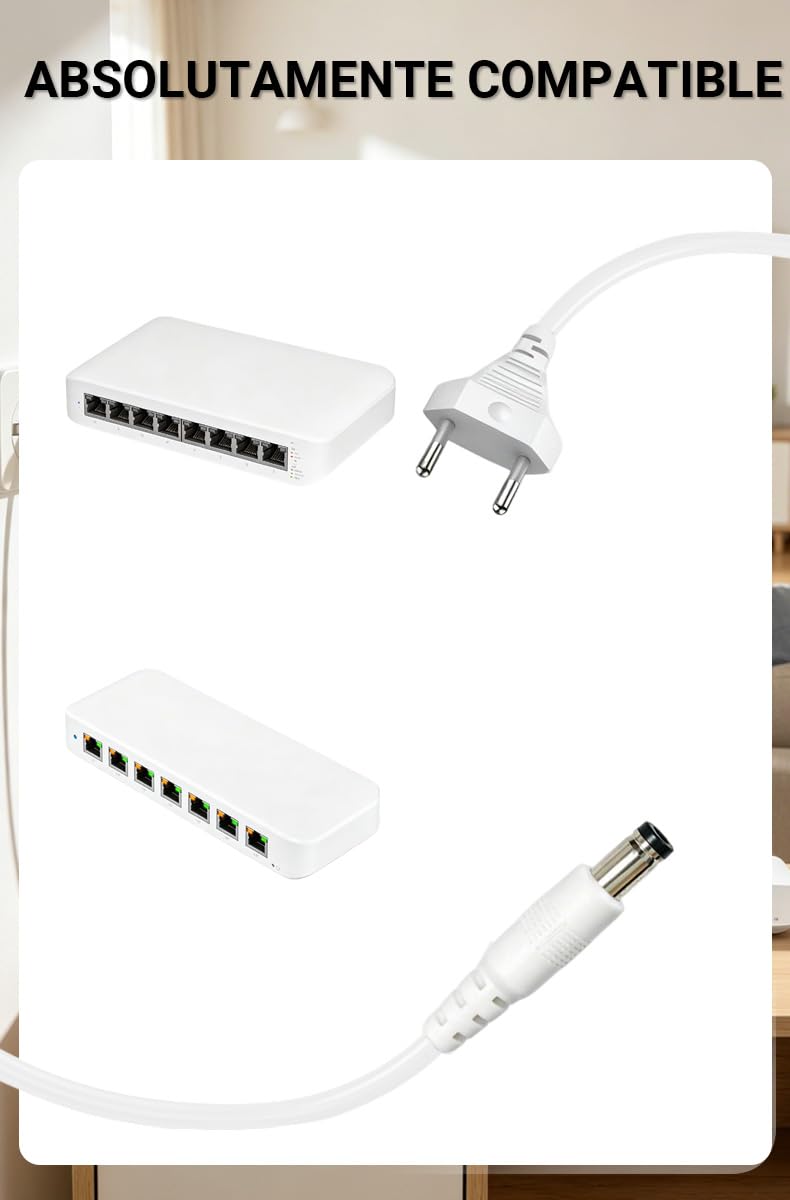 54V 1,1A Chargeur pour UbiQuiti Network USW-LITE-8-POE Switch Gigabit | Remplacement 60 W Adaptateur compatible avec USW-Ultra-60W, NY-PW0L2-05401100, UniFi Lite 8 PoE, câble 1,5 m, blanc