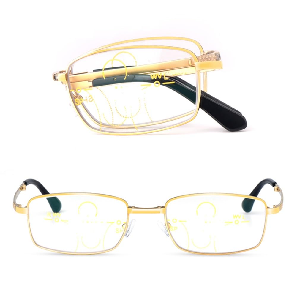 SFIVE Gafas De Lectura Plegables Gafas De Ordenador Multifoco Progresivas Gafas De Presbicia para Hombres Mujeres Marco De Metal 1.0 1.5 2.0 (Color : Gold, Size : +3.5)