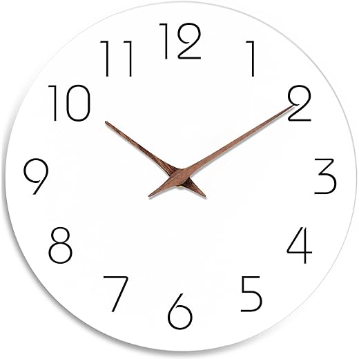 12 White Minimalist Silent Wooden Clock