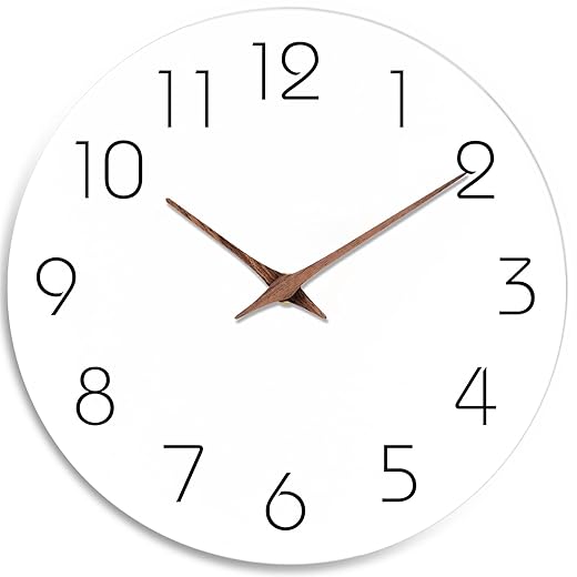 12" White Minimalist Silent Wooden Clock