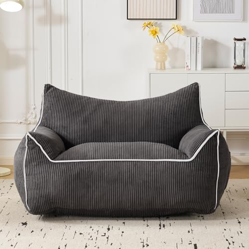 Fiximaster Pouf en Velours côtelé avec Dossier, Pouf pour Adulte avec Rembourrage, Grand Pouf en Fourrure synthétique, Fauteuil Confortable avec Mousse...