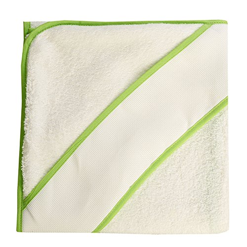 PURALGO-puro algodón. Toalla para bebés de punto de cruz, con gorrito. (blanco/ribete verde) Cover