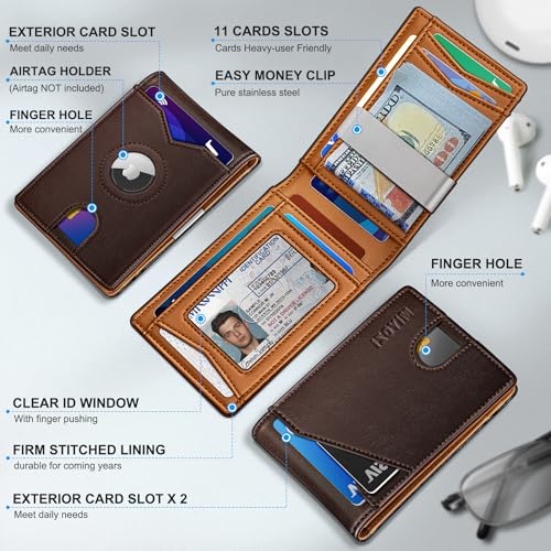 Airtag Wallet for Men,with Money Clip 11 Cards Slim Front Pocket Leather RFID Blocking Wallet with Gift Box2